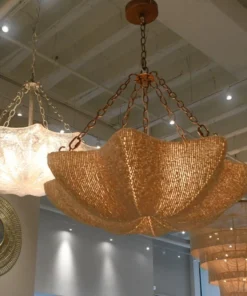 Made Goods New Arrivals Tabitha Chandelier Natural Coco Beads And Gold Metal