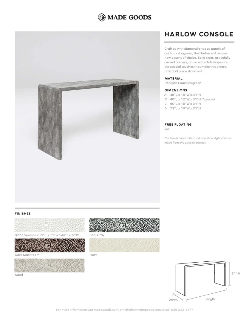 Made Goods Harlow Narrow Console Ivory Faux Shagreen New Arrivals 4 Made Goods Harlow Narrow Console Ivory Faux Shagreen New Arrivals