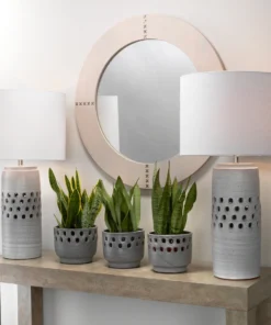 Jamie Young Cross Stitch Round Mirror White Hide