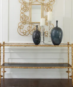 Global Views Gold Chiseled Console Black Granite