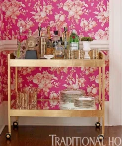 Worlds Away New Arrivals Roland Bar Cart Gold Leaf