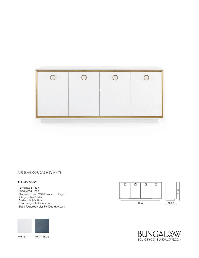 Bungalow 5 Ansel 4 Door Cabinet White New Arrivals 5 Bungalow 5 Ansel 4 Door Cabinet White New Arrivals