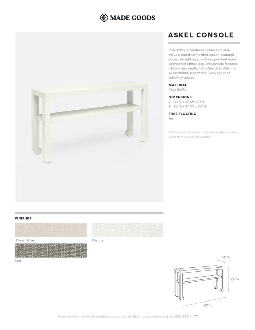 Made Goods New Arrivals Askel 60" Console Seal Faux Raffia 6 Made Goods New Arrivals Askel 60" Console Seal Faux Raffia