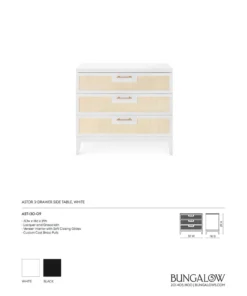 Bungalow 5 New Arrivals Astor 3 Drawer Side Table White