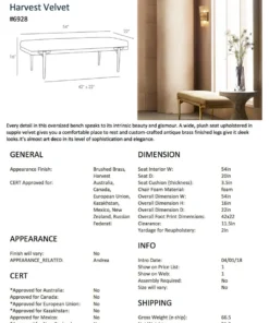 Arteriors Home Andrea Rectangular Bench Harvest Velvet