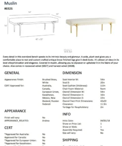 Arteriors Home Andrea Rectangular Bench Muslin