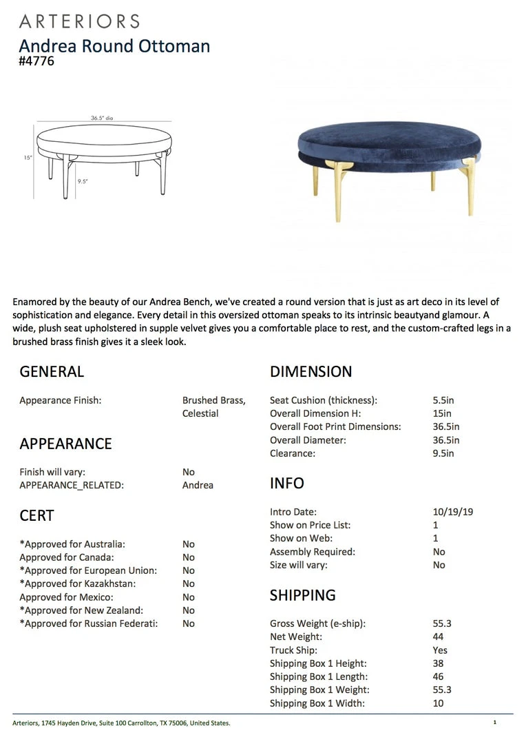 Arteriors Home Andrea Round Ottoman Blue New Arrivals 7 Arteriors Home Andrea Round Ottoman Blue New Arrivals