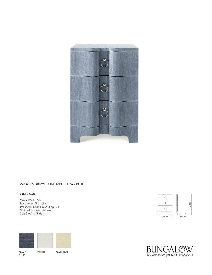 Bungalow 5 Bardot 3 Drawer Side Table Navy Blue New Arrivals 12 Bungalow 5 Bardot 3 Drawer Side Table Navy Blue New Arrivals