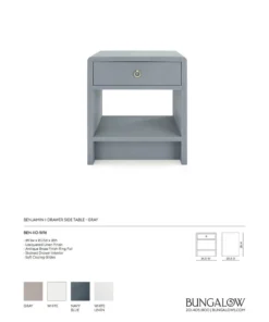 Bungalow 5 New Arrivals Benjamin 1 Drawer Side Table Gray 14 Bungalow 5 New Arrivals Benjamin 1 Drawer Side Table Gray