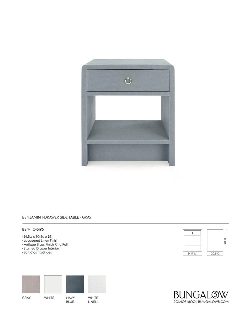 Bungalow 5 New Arrivals Benjamin 1 Drawer Side Table Gray 6 Bungalow 5 New Arrivals Benjamin 1 Drawer Side Table Gray