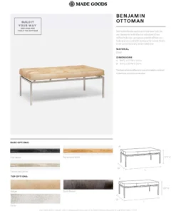 Made Goods New Arrivals Benjamin Ottoman Beige Hair On Hide With Silver Base