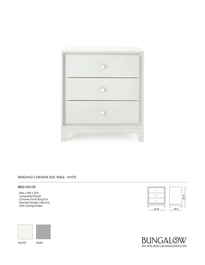 Bungalow 5 Bergamo Three Drawer Side Table White 6 Bungalow 5 Bergamo Three Drawer Side Table White