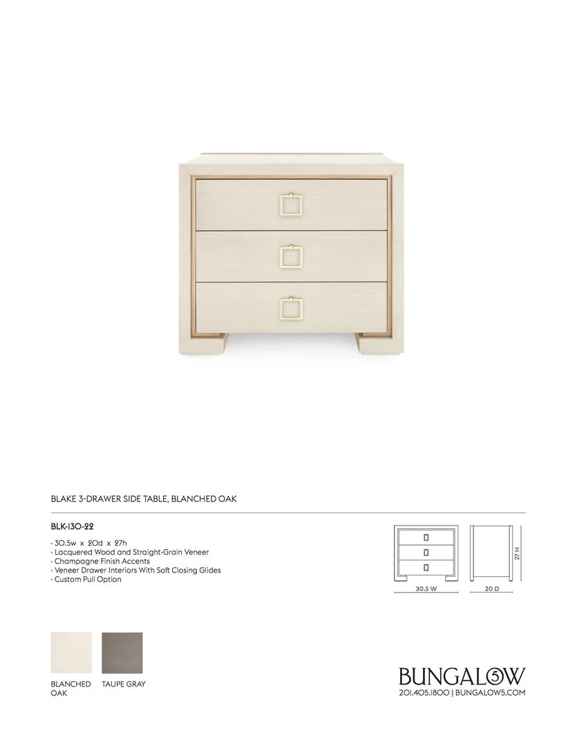 Bungalow 5 New Arrivals Blake 3 Drawer Side Table Blanched Oak 6 Bungalow 5 New Arrivals Blake 3 Drawer Side Table Blanched Oak