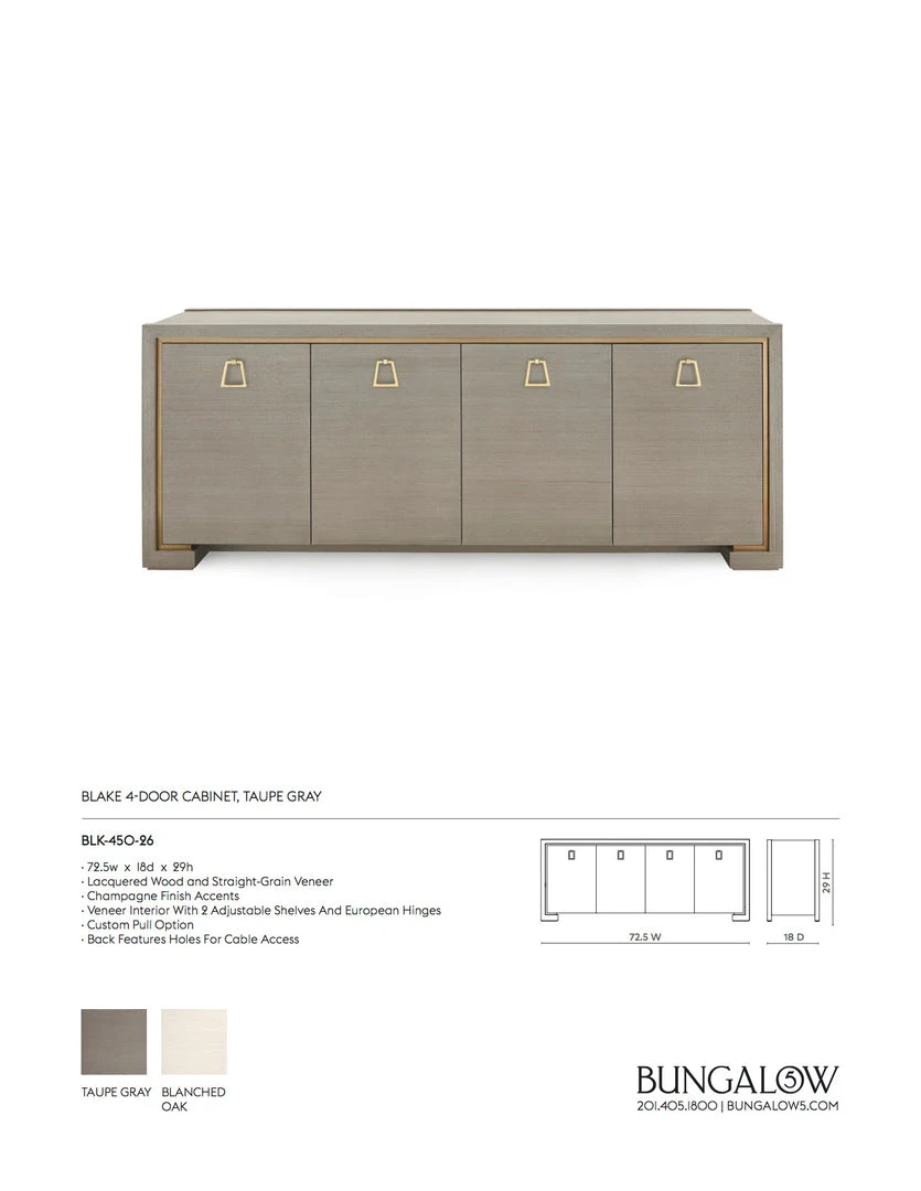 Bungalow 5 New Arrivals Blake 4 Door Cabinet Taupe Gray 6 Bungalow 5 New Arrivals Blake 4 Door Cabinet Taupe Gray