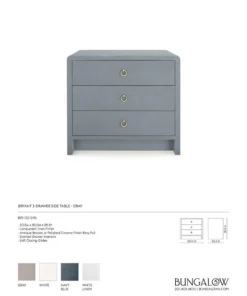 Bungalow 5 Bryant Linen 3 Drawer Side Table Gray New Arrivals