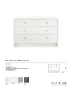 Bungalow 5 Bryant Linen Extra Large 6 Drawer Chest White New Arrivals