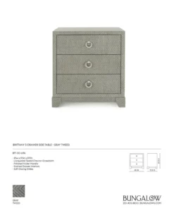 Bungalow 5 Brittany 3 Drawer Side Table Gray Tweed