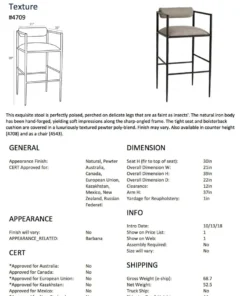 Arteriors Home Barbana Bar Stool Pewter Texture