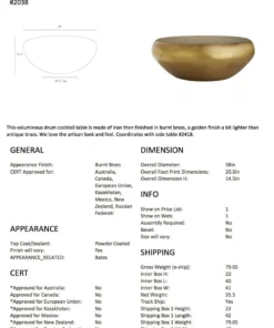 Arteriors Home Bates Large Cocktail Table Brass New Arrivals