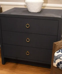 Bungalow 5 New Arrivals Bryant Linen 3 Drawer Side Table Navy Blue