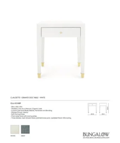 Bungalow 5 Claudette 1 Drawer Side Table White