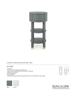 Bungalow 5 New Arrivals Claudette One Drawer Round Side Table Gray