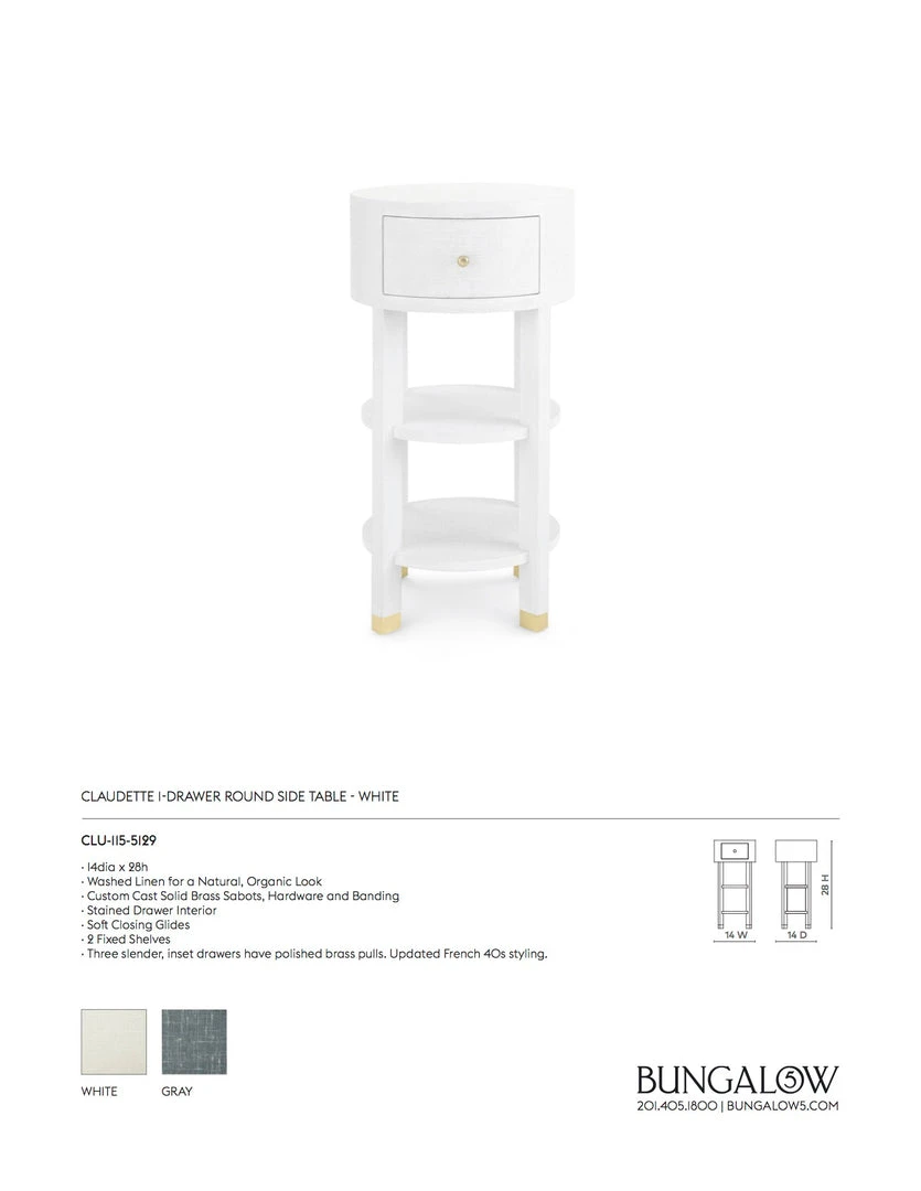 Bungalow 5 Claudette One Drawer Round Side Table White New Arrivals 6 Bungalow 5 Claudette One Drawer Round Side Table White New Arrivals