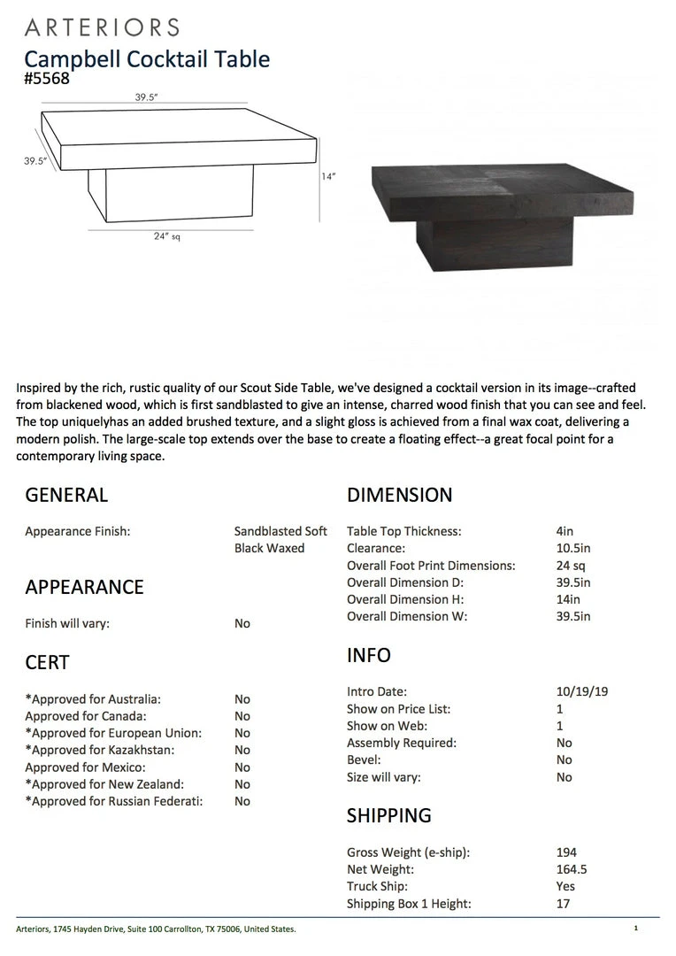 Arteriors Home New Arrivals Campbell Cocktail Table 7 Arteriors Home New Arrivals Campbell Cocktail Table