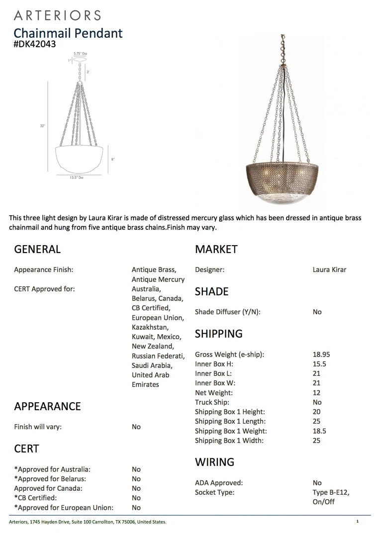 Arteriors Home Chainmail Pendant 6 Arteriors Home Chainmail Pendant