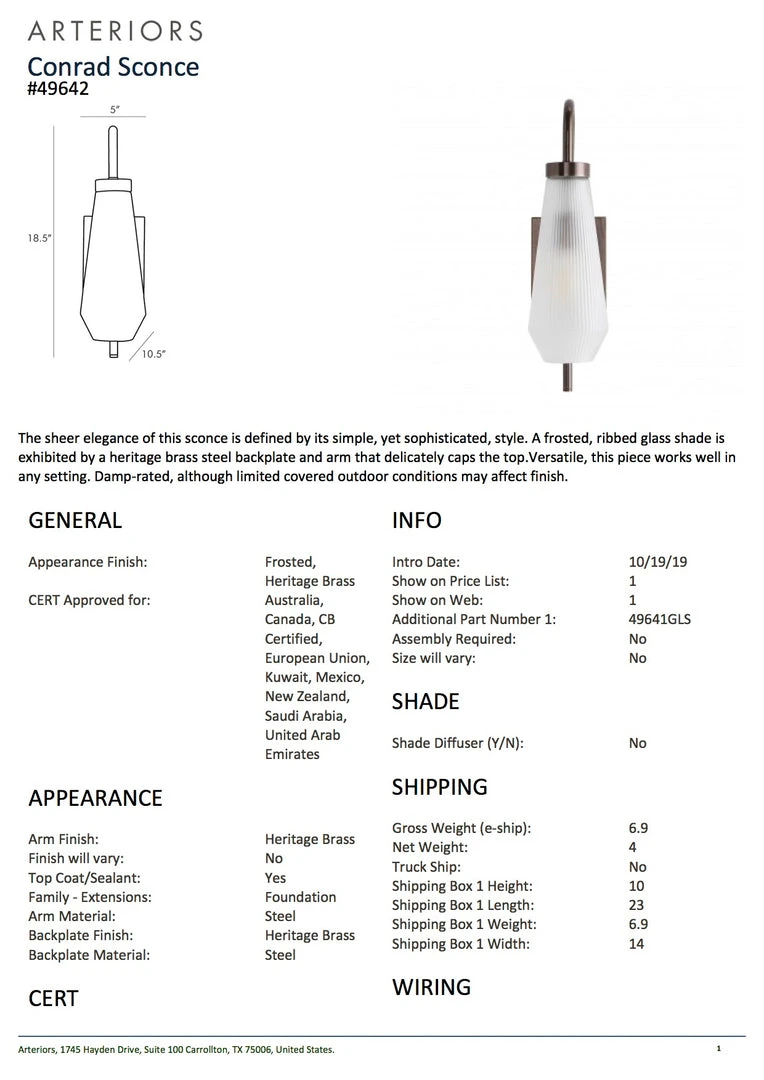 Arteriors Home Conrad Sconce Heritage Brass 7 Arteriors Home Conrad Sconce Heritage Brass