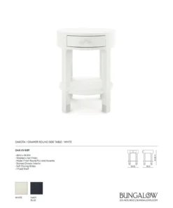 Bungalow 5 New Arrivals Dakota 1 Drawer Side Table White