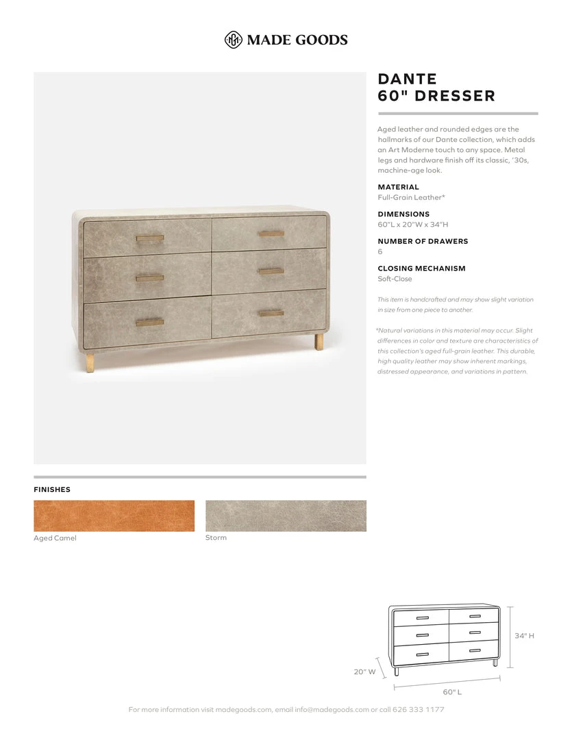 Made Goods New Arrivals Dante 60" Dresser Camel 6 Made Goods New Arrivals Dante 60" Dresser Camel