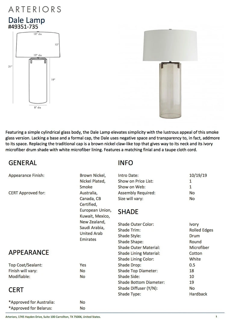Arteriors Home Dale Lamp Smoke And Brown Nickel New Arrivals 8 Arteriors Home Dale Lamp Smoke And Brown Nickel New Arrivals