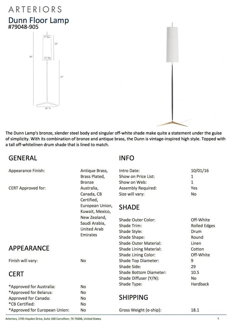 Arteriors Home New Arrivals Dunn Floor Lamp 9 Arteriors Home New Arrivals Dunn Floor Lamp