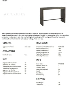 Arteriors Home Dutch Console Grey Rattan 15 Arteriors Home Dutch Console Grey Rattan