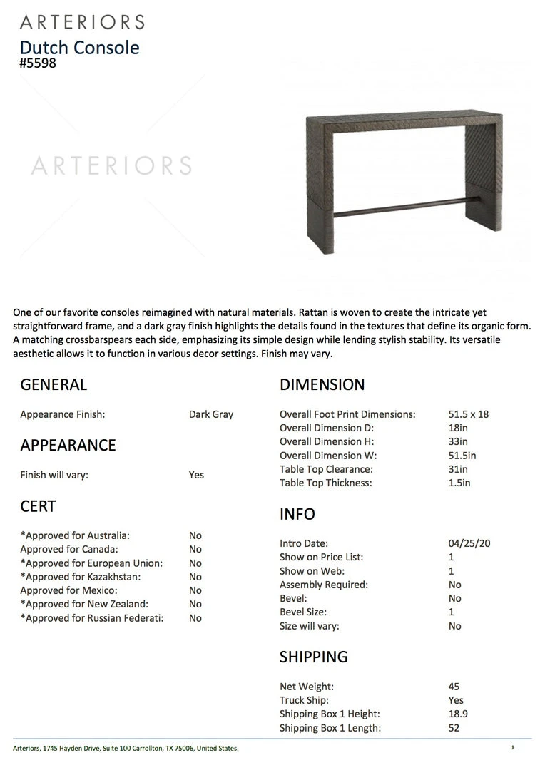 Arteriors Home Dutch Console Grey Rattan 8 Arteriors Home Dutch Console Grey Rattan