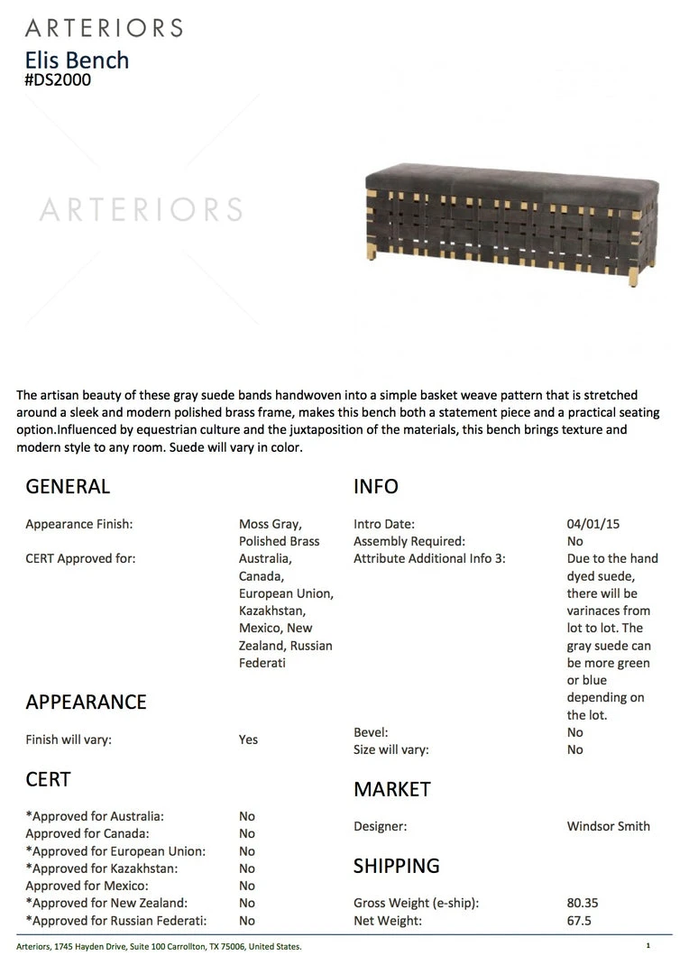 Arteriors Home Elis Bench Moss Gray New Arrivals 7 Arteriors Home Elis Bench Moss Gray New Arrivals