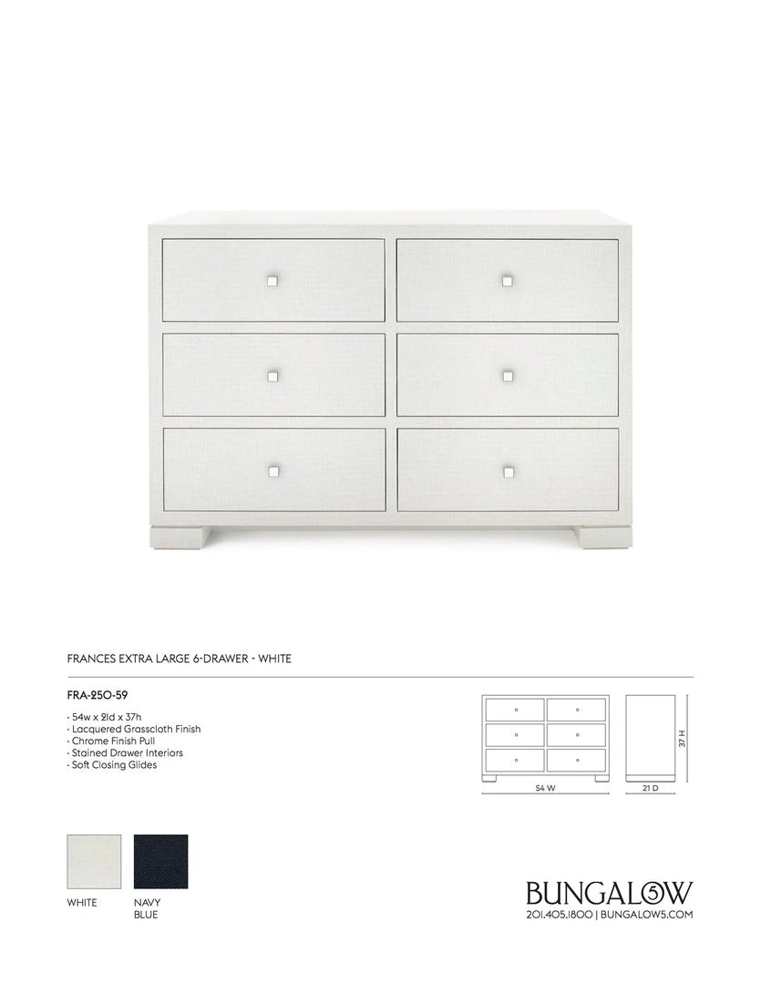 Bungalow 5 Frances Extra Large 6 Drawer Chest White 6 Bungalow 5 Frances Extra Large 6 Drawer Chest White