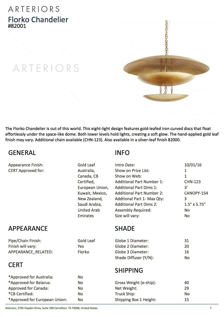 Arteriors Home Florko Chandelier Gold Leaf 7 Arteriors Home Florko Chandelier Gold Leaf