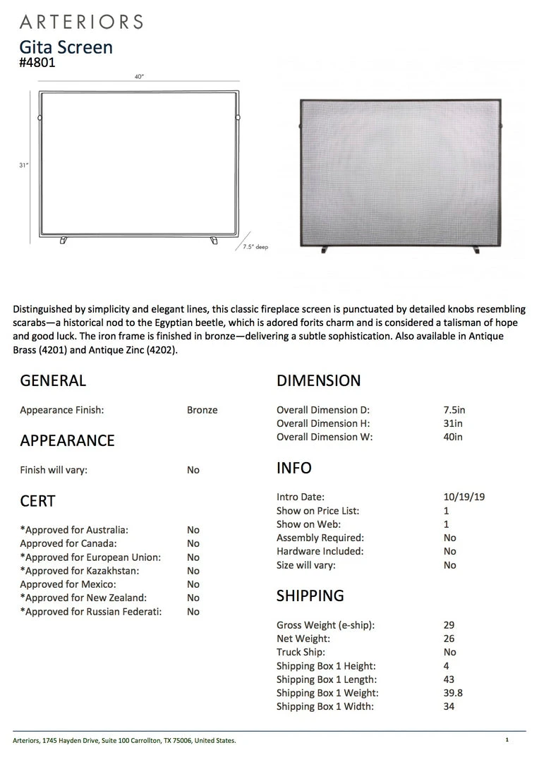 Arteriors Home Gita Fireplace Screen Bronze New Arrivals 8 Arteriors Home Gita Fireplace Screen Bronze New Arrivals