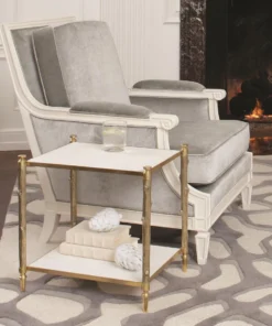 Global Views New Arrivals Arbor Side Table Brass And White Marble