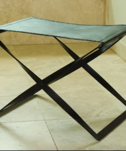 Global Views Folding Stool Iron And Brown Leather