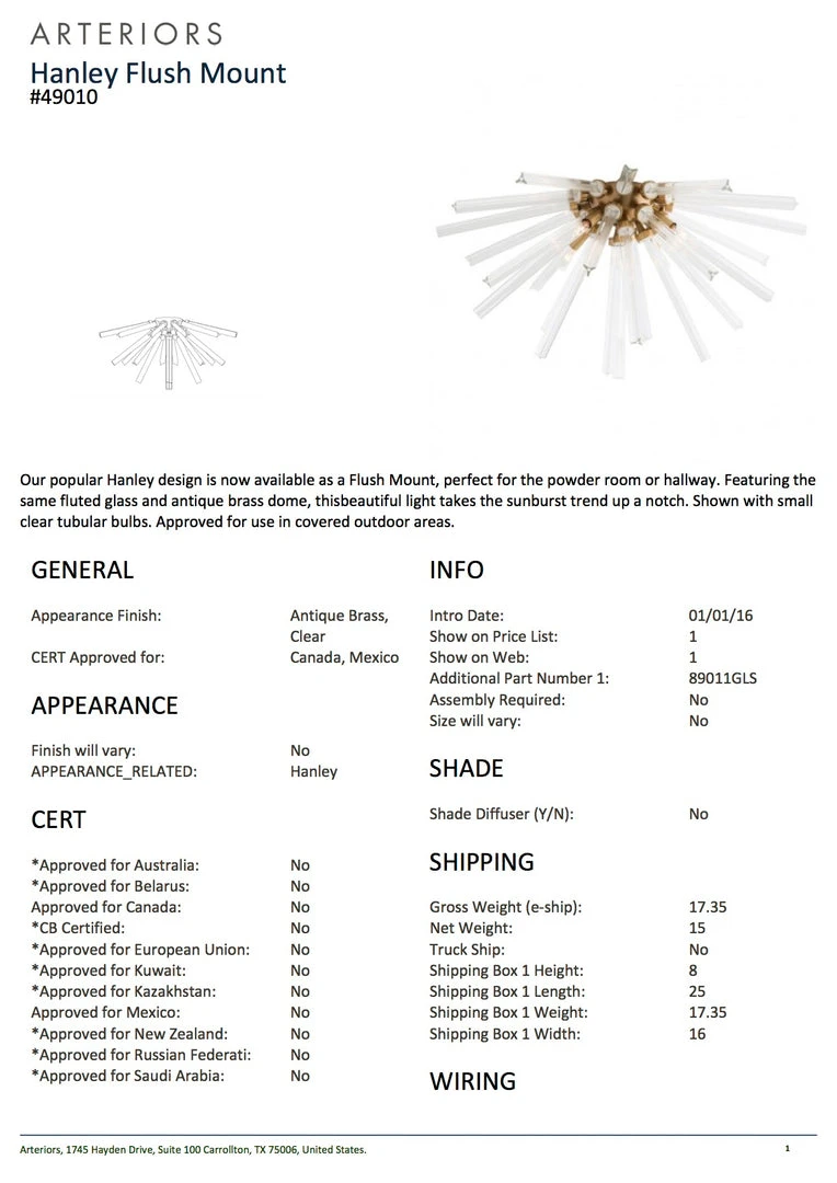 Arteriors Home Hanley Flush Mount Brass 8 Arteriors Home Hanley Flush Mount Brass