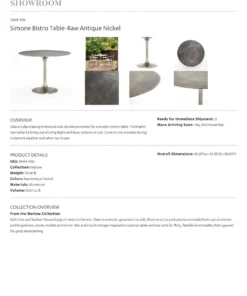 Four Hands Simone Bistro Table Raw Antique Nickel New Arrivals