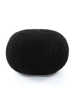 Four Hands Jute Knit Pouf Black New Arrivals