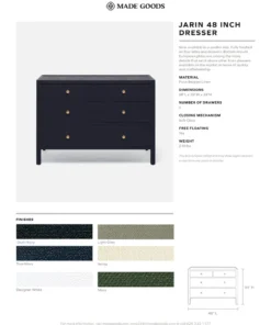 Made Goods New Arrivals Jarin 48" Dresser Dark Navy Faux Belgian Linen 7 Made Goods New Arrivals Jarin 48