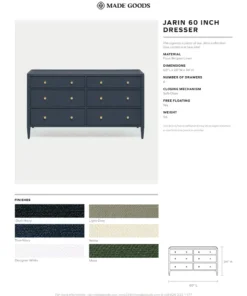 Made Goods Jarin 60" Dresser Light Gray Faux Belgian Linen