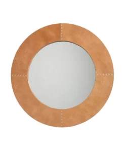 Jamie Young Cross Stitch Round Mirror Buff Leather New Arrivals
