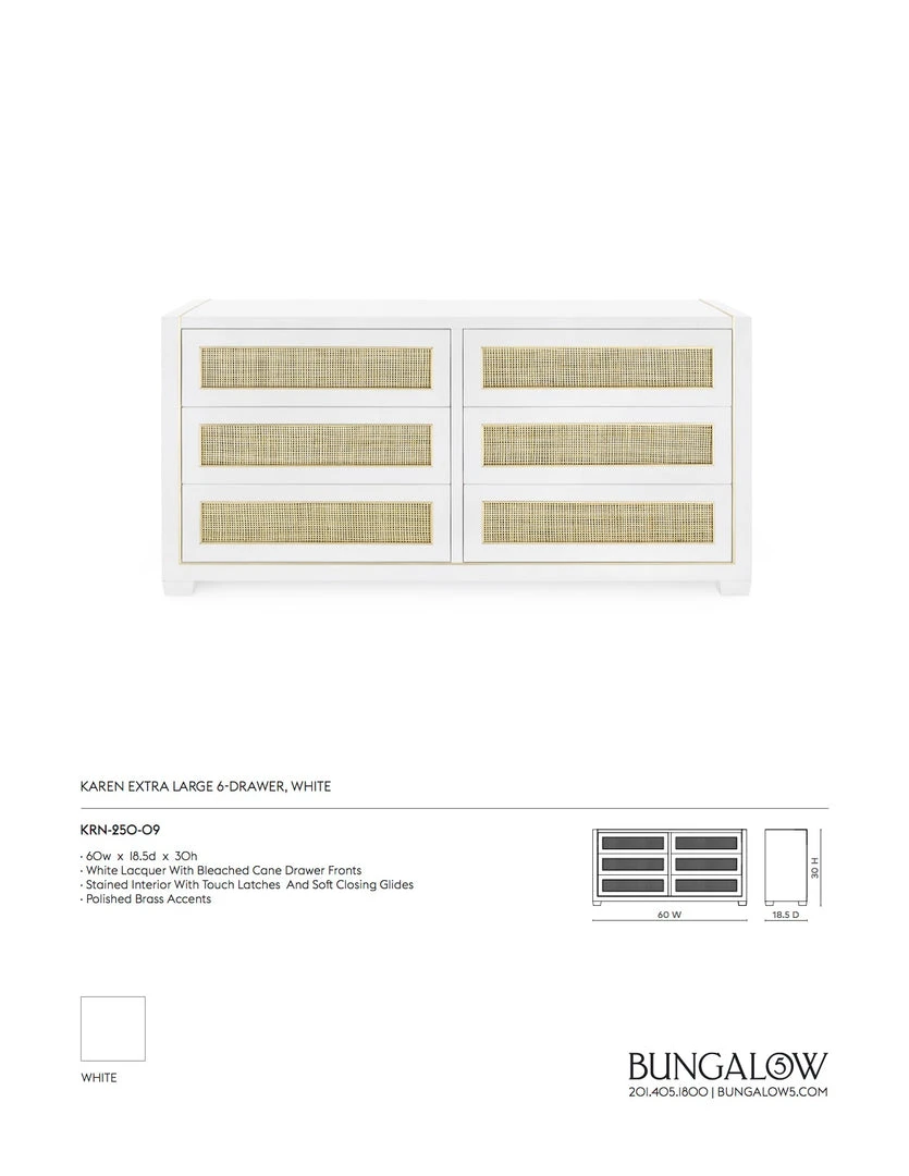 Bungalow 5 Karen Extra Large 6 Drawer Dresser White New Arrivals 6 Bungalow 5 Karen Extra Large 6 Drawer Dresser White New Arrivals