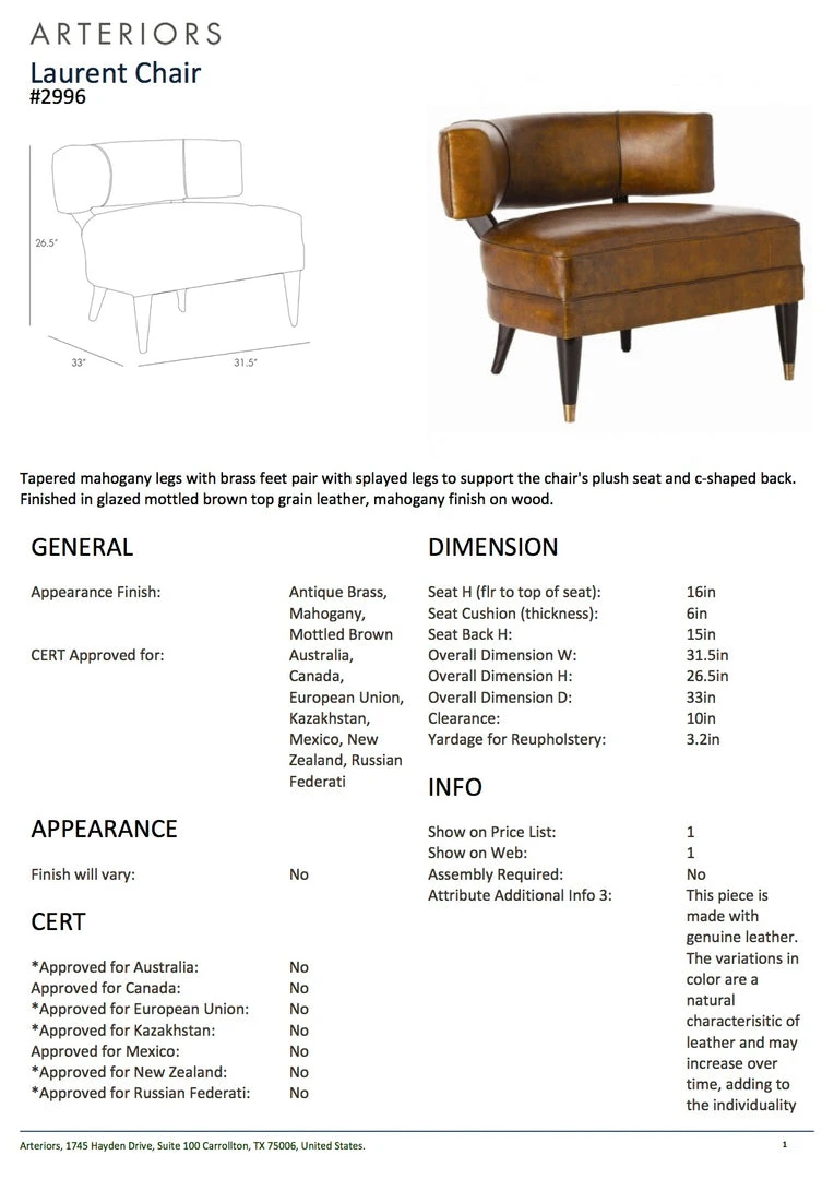 Arteriors Home Laurent Chair Mottled Brown 7 Arteriors Home Laurent Chair Mottled Brown